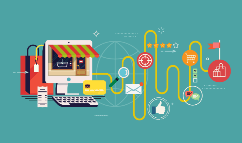 Online shopping and digital marketing illustration