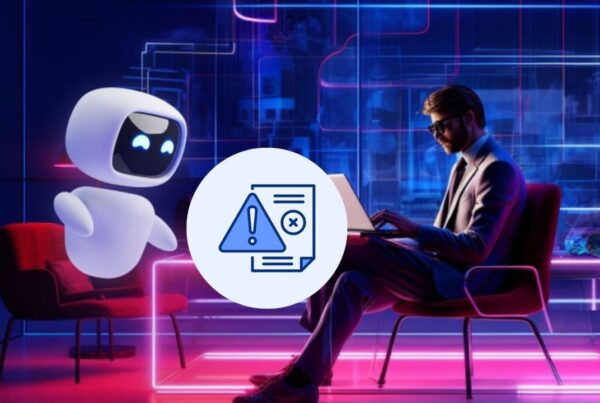 Man using laptop with AI and warning icon