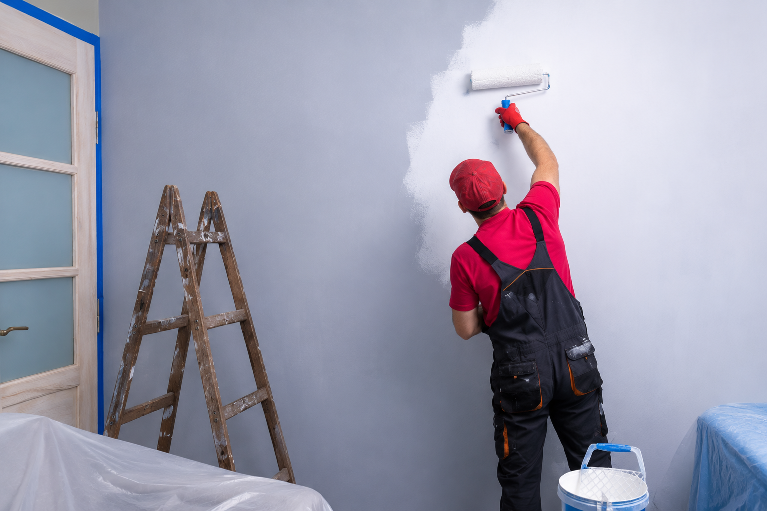 Professional painter working in a bright residential room